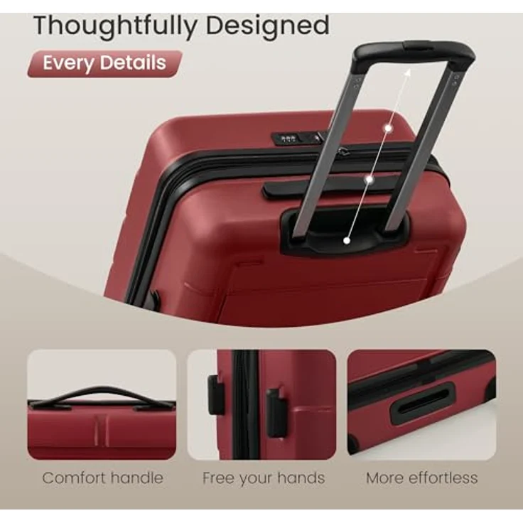 SHOWKOO Kofferset 3 Teilig (M L XL) Hartschale aus ABS+PC, erweiterbar, TSA Schloss, 4 Rollen, rot – Bild 5