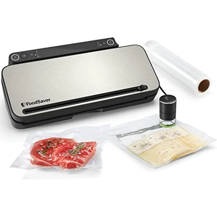 Nital FoodSaver VS3190X Mehrzweck-Vakuumiersystem, Vakuumierer, inkl. 1 Vakuumrolle, 4 Vakuumbeuteln, 4 Vakuum-Verschlussbeutel, edelstahl, schwarz – Bild 3
