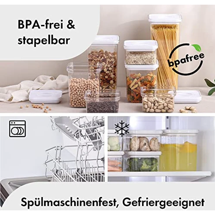 Neoflam® Vorratsdosen mit Deckel luftdicht & Einhanddrehverschluss | Aufbewahrungsbox Küche | BPA frei | 4x 0.55L - weiß – Bild 4