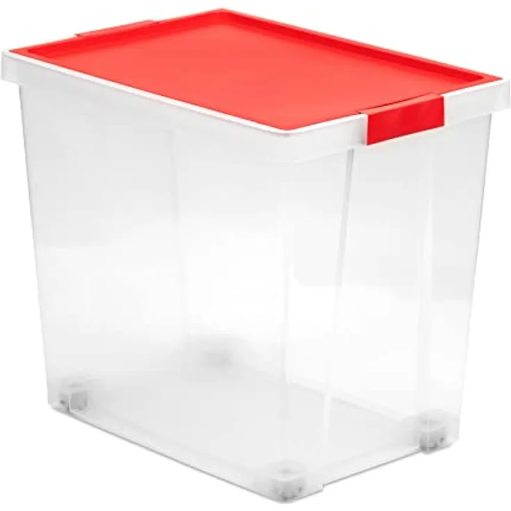 TATAY Aufbewahrungsbox mit Deckel, Kapazität 60L, Griffen und Rädern, aus 100 prozent recycelten Materialien, BPA-frei, Rot. Maße 37 x 51 x 45 cm, 1157318