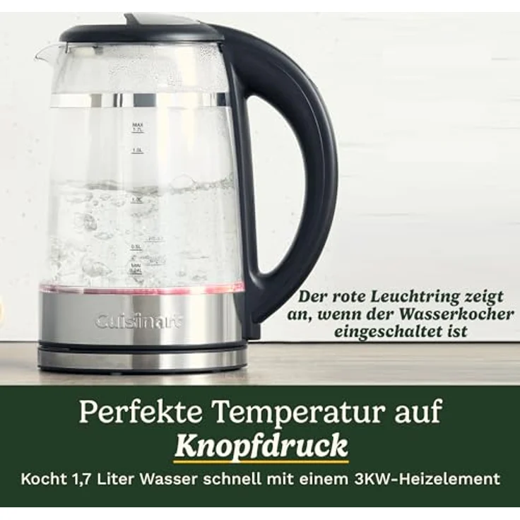 Cuisinart 1,7L Glas-Wasserkocher mit variabler Temperaturregelung, 3KW Schnellkochfunktion, Doppelwandiges Design, BPA-frei, Tropffreier Ausguss, 360°-Drehbasis – Bild 2