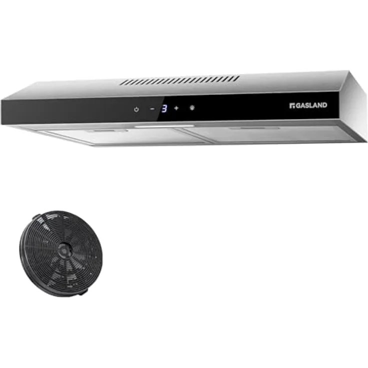 Gasland Chef SR60SS Dunstabzugshaube 60cm Umluft, Leise Abluft 202 m³/h Aktivkohlefilter, 3 Stufen Touch Control Unterbauhaube abzugshaube mit Filter Edelstahl Silber Glasbildschirme