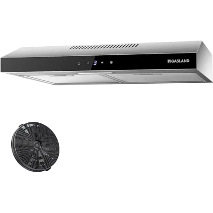 Gasland Chef SR60SS Dunstabzugshaube 60cm Umluft, Leise Abluft 202 m³/h Aktivkohlefilter, 3 Stufen Touch Control Unterbauhaube abzugshaube mit Filter Edelstahl Silber Glasbildschirme – Bild 1