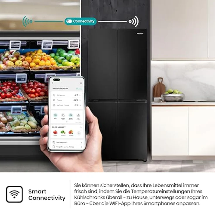 Hisense RQ5P470SAFD, Kühl-/Gefrierkombination mit Flügeltüren, 483 Liter, NoFrost Plus, Schwarz, Triple Zone und Smart Connectivity – Bild 10