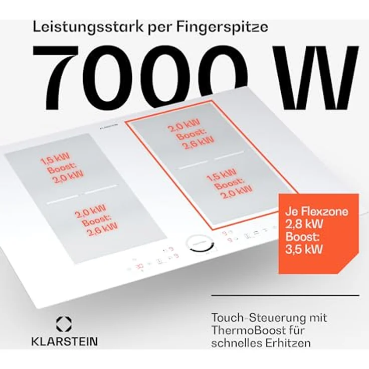Klarstein Induktionskochfeld, Glaskeramik Kochfeld, 7000W mit 4 Platten, Touch-Display und Timer, Überhitzungsschutz, Schwarz – Bild 3