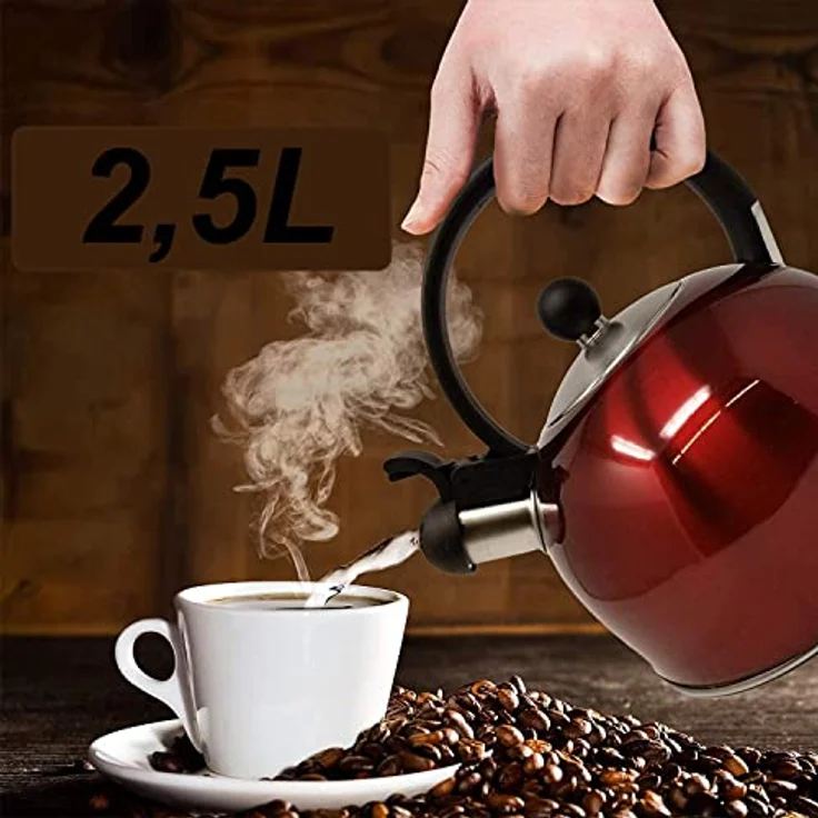 RHP Induktion Edelstahl Wasserkessel mit Pfeife (2,5L) I Pfeifkesser Flötenkessel Teekessel - für alle Herdplatten - Küche & Camping - hitzebeständig & rutschfestes Design - für Tee Kaffee (Cremeweiß) – Bild 3