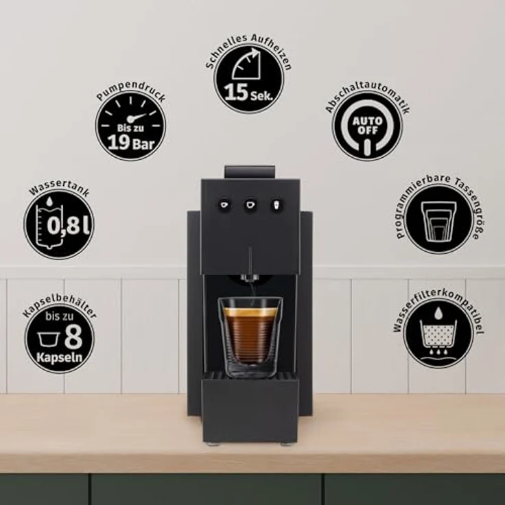 K-fee Square Kaffeekapselmaschine, (1455 Watt, 0,8 Liter Wassertank, Farbe High Gloss Black) – Bild 3
