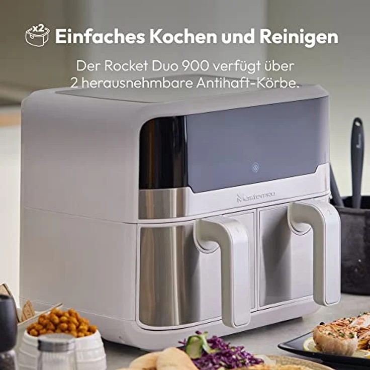 MasterPRO Rocket Duo 900 | Hot Air Fryer Double | White | 9L Capacity and 2100W Power | LED Touch Screen and Non-Stick Basket | Fryer | 11 Functions in 1 – Bild 5