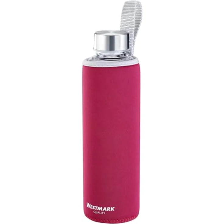 Westmark Trinkflasche, aus Glas mit Aufdruck, inkl. Schutzhülle, 550 ml, Glas-Silikon-Kautschuk, BPA-frei, Viva, Rot-Silber-Klar, 5272226R – Bild 2