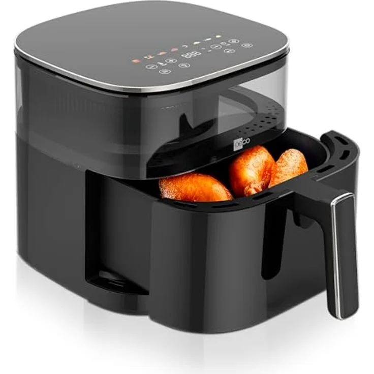 aeco TOUCH AirFryer 5,7 Liter, Heißluftfritteuse mit 270° beleuchtetem Sichfenster & digitalem Touch-Display, 1700 Watt, 80°-200° einstellbar, 8 Programme, inkl. Rezeptheft – Bild 1
