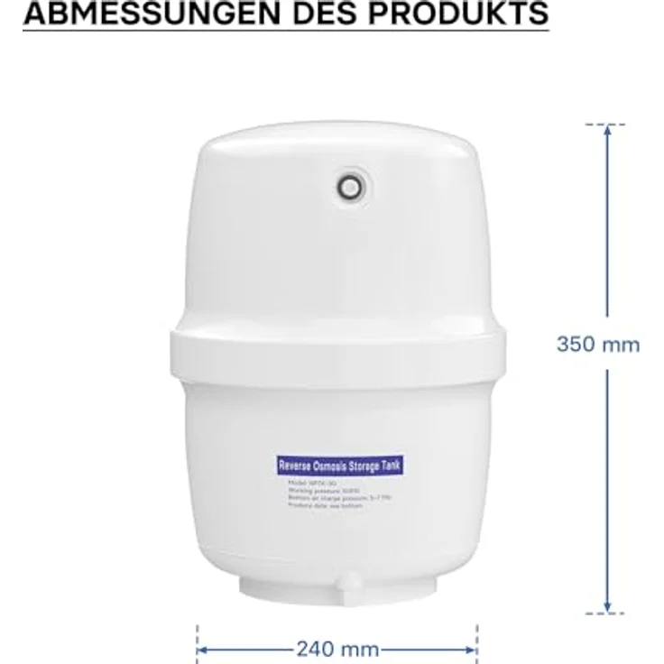 naturewater 3 G Wassertank (11,35 L) für Umkehrosmose Wasser, lebensmittelechter Vorratsbehälter mit Butylkautschuk-Membran – Bild 6