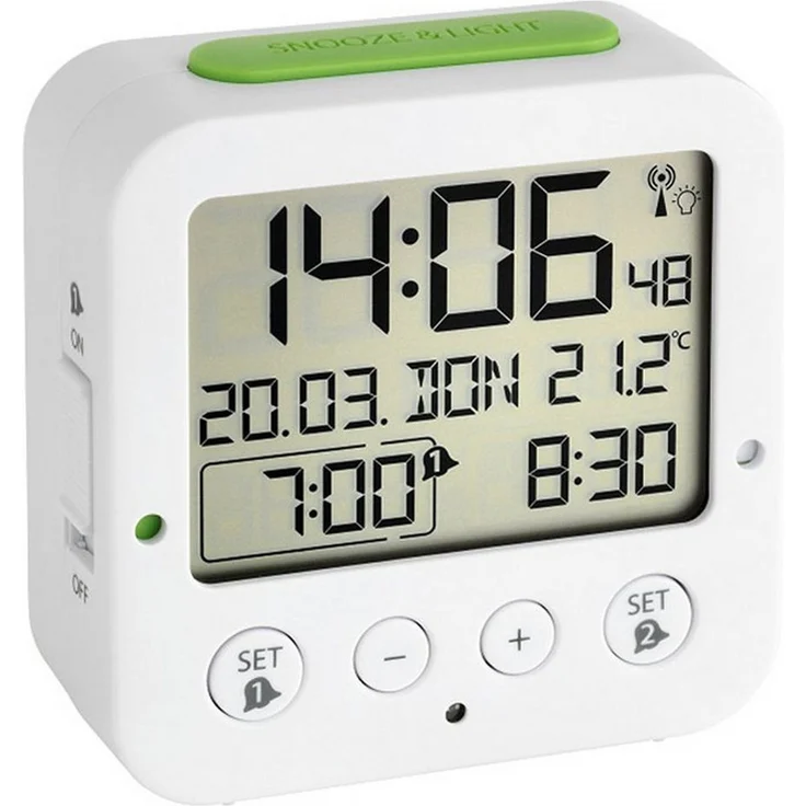 TFA Dostmann Funkwecker Bingo TFA 60.2528 digitaler Reisewecker, mit Funkuhr, 2 Weckalarmen und automatischer Hintergrundbeleuchtung, schwarz – Bild 1
