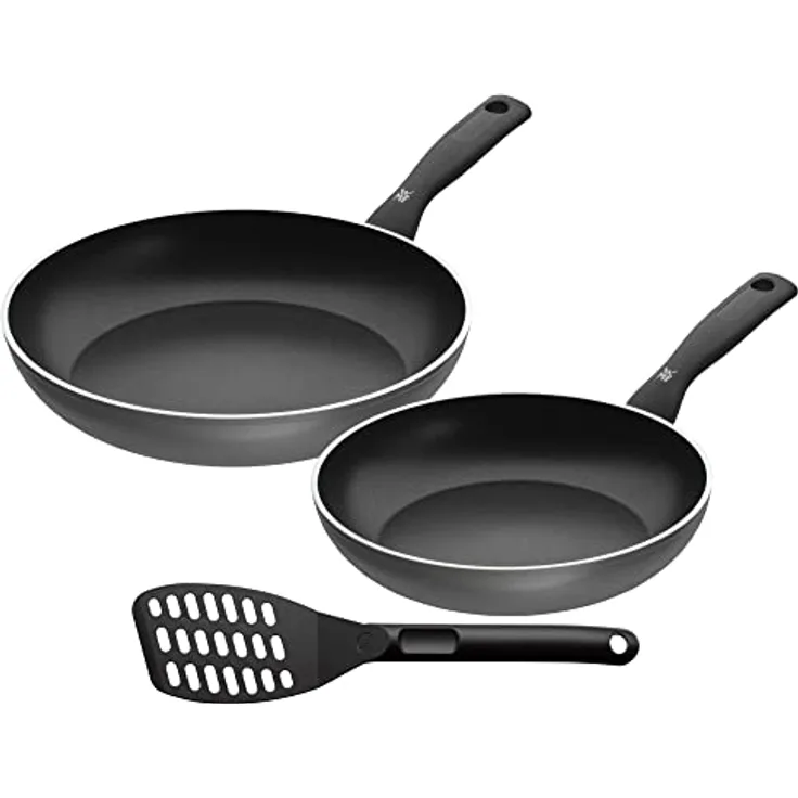WMF PermaDur Inspire Stielpfannen-Set (24 und 28 cm) mit Pfannenwender, Aluminium beschichtet, PFOA-frei, Induktion geeignet, ergonomischer Bakelitgriff