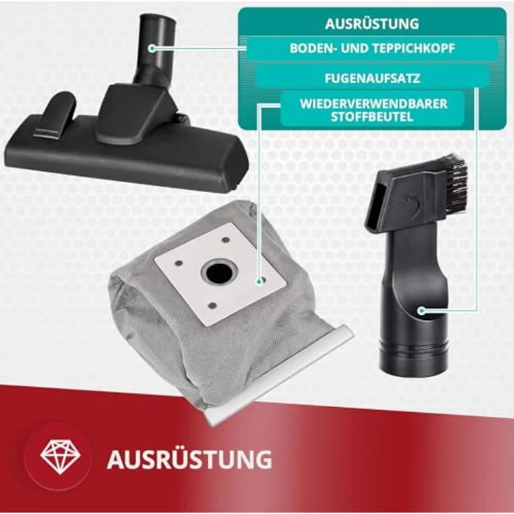 MPM MOD-52 Beutelstaubsauger, 850W mit HEPA Filter, 2L Staubbeutel, Metall Teleskoprohr, 7m Aktionsradius, Saugkraftregulierung – Bild 6