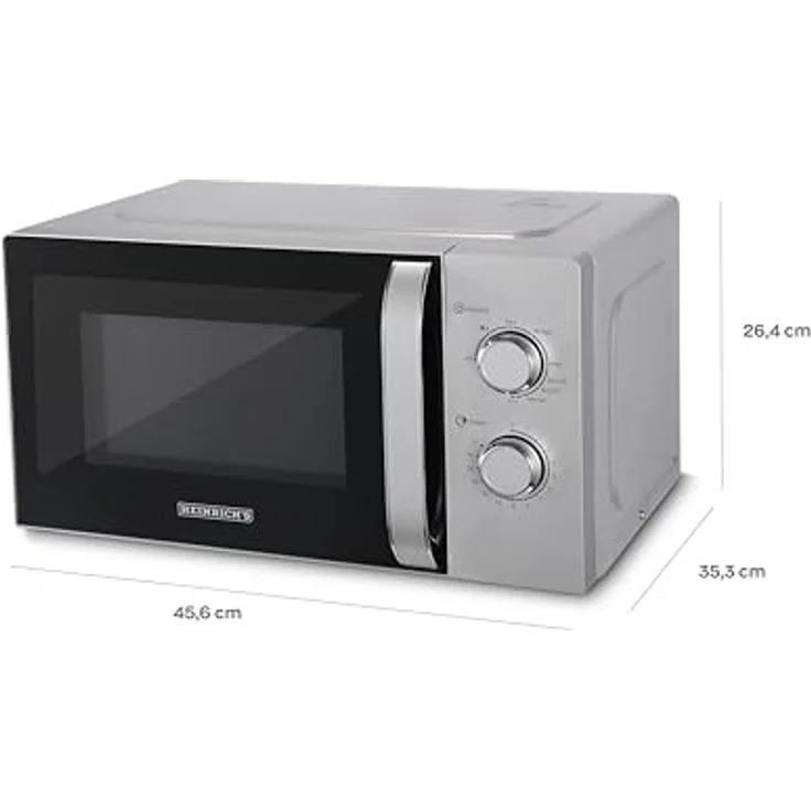 HEINRICHS Mikrowelle, kompakte Mikrowelle, 20L Volumen, 9 Leistungsstufen, inkl.35min.Timer, Defrost Funktion, Innenraumbeleuchtung, 360°Drehteller mit Grillfunktion, 800W Leistung, Heinrich´s(silber) – Bild 2