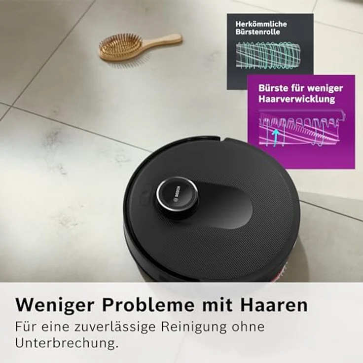 BOSCH Saugroboter Spotless Max BCRDW3B, 11.000 Pa Saugkraft, rotierende Wischpads, 70°C Selbstreinigung, Absaugstation, Carbon Bürste – Bild 6