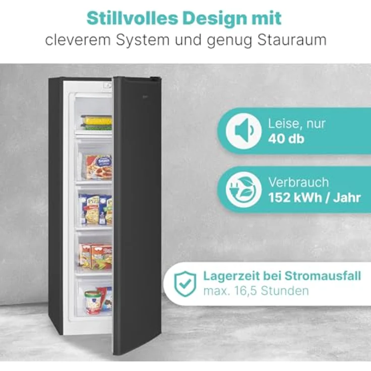 Bomann® Gefrierschrank GS 7364, 143 cm, 168L, 4 Sterne, wechselbarer Türanschlag, leise, schwarz-inox – Bild 5