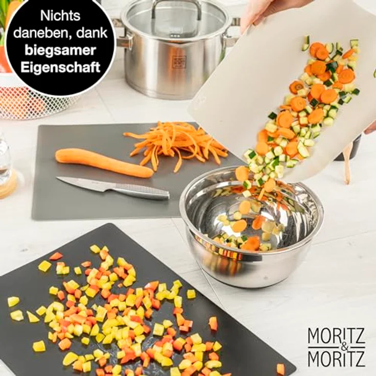 Moritz & Moritz 4x Schneidematte Küche - 28 x 38 cm - Schneideunterlage Küche für schnelles Arbeiten - Schneidebrett Kunststoff Flexibel – Bild 5
