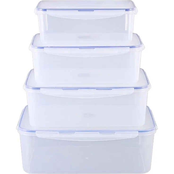 cheffinger 4er Set Aufbewahrungsdosen mit Deckel, luftdicht und auslaufsicher, 600 ml - 3000 ml, transparent