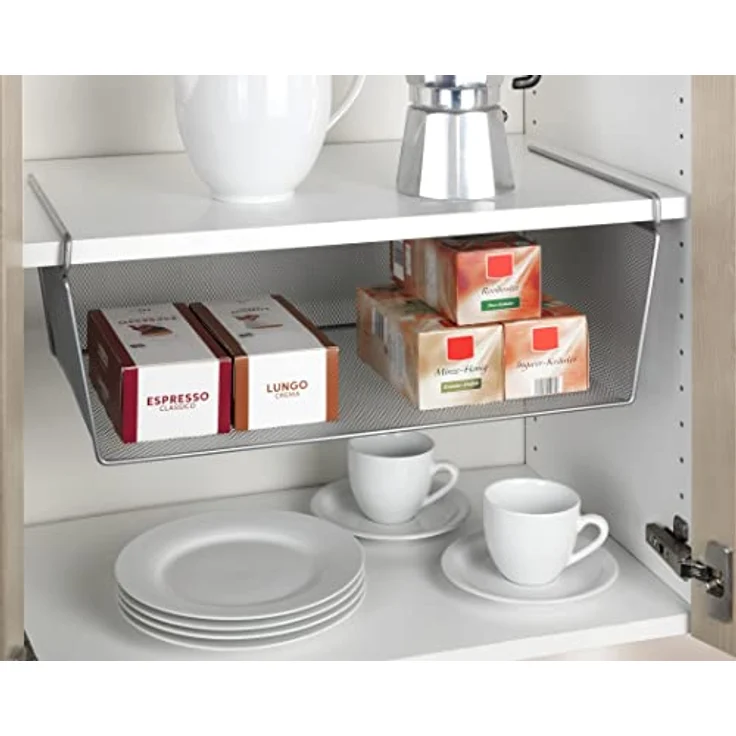 WENKO Regaleinhängekorb L - Aufbewahrungs-Korb für Schränke, Metall, 49 x 18 x 28 cm, Silber – Bild 2