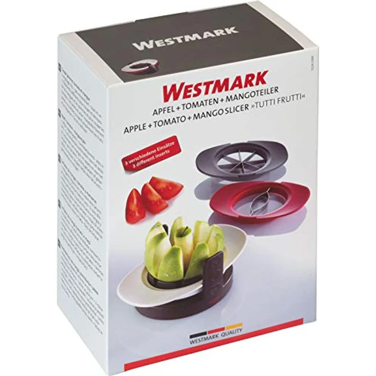 Westmark Apfel--Tomaten--Mangoschneider, Stapelbar mit Schneidschale-Aufbewahrungsständer, ABS-Rostfreier Edelstahl, Tutti Frutti, Schwarz-Rot-Grau-Weiß, 51142260 – Bild 9