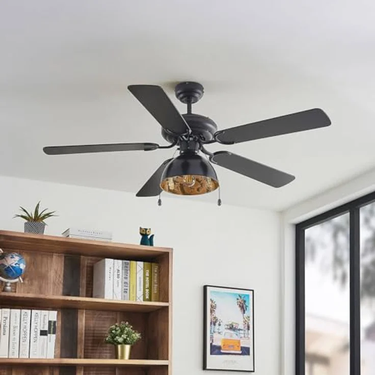 Lucande Deckenventilator mit Lampe 'Shamoian' (Retro, Vintage, Antik) in Schwarz aus Metall (1 flammig, E27) - Ventilator, Wohnzimmerleuchte – Bild 2