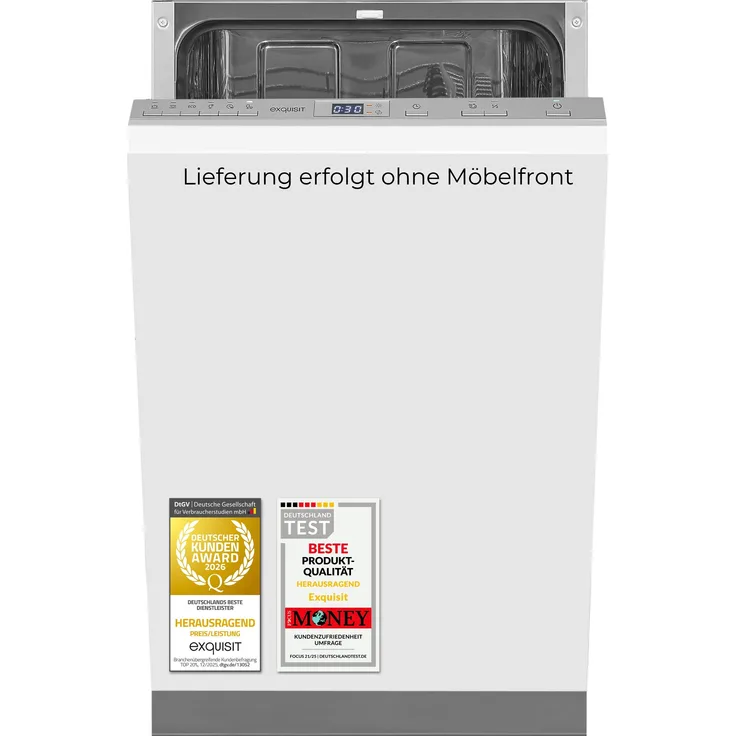 Exquisit EGSP52109-E-030E Geschirrspüler, 9 Maßgedecke, 6 Programme, kompakt, freistehend, Silber, Startzeitverzögerung, Intensiv- & ECO-Modus, 45 cm