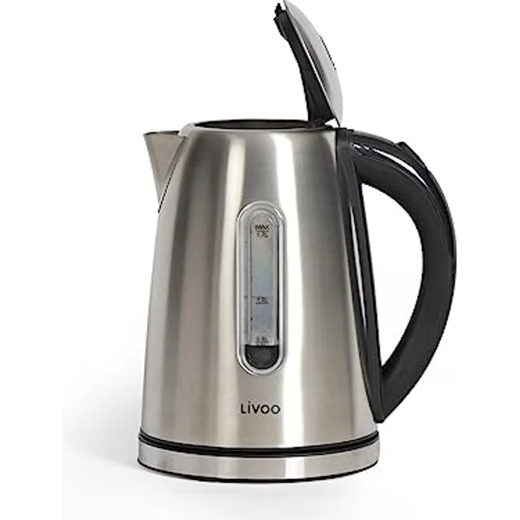 Livoo Edelstahl Wasserkocher DOD195, 1,7L, 1850-2200W, 360° drehbar, Grau, mit herausnehmbarem Kalkfilter und blauer LED-Hintergrundbeleuchtung – Bild 3