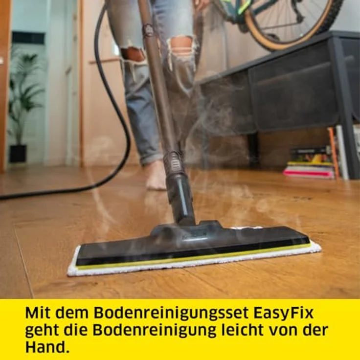 Kärcher Dampfreiniger SC 2 EasyFix, Dampfdruck: 3,2 bar, Aufheizzeit: 6,5 min., Leistung: 1.500 W, Flächenleistung: 75 m², Tank: 1 l, mit Bodenreinigungsset EasyFix, Düsen und Mikrofaserbezug, Weiss – Bild 5