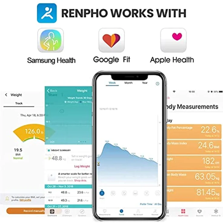 RENPHO Körperfettwaage, Bluetooth Personenwaage USB Wiederaufladbare Körperanalysewaage mit App, Smart Körperwaage für Körperfett, BMI, Gewicht, Muskelmasse, Wasser, Protein – Bild 3