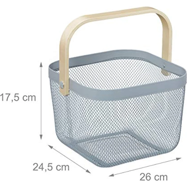 Relaxdays Aufbewahrungskorb, mit Henkel, Grau, 17,5x26x24,5 cm, Metallkorb für Kleidung, Deko und Kosmetik – Bild 4