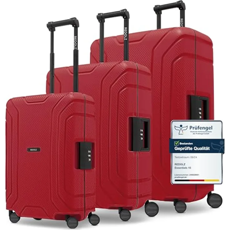 REDOLZ Hartschalen Koffer-Set 3-teilig ohne Reißverschluss | 3-Punkt-Verschluss-System | aus hochwertigem Polypropylen Material | 4-Doppelrollen & TSA-Schloss für Damen & Herren (Essentials 15)