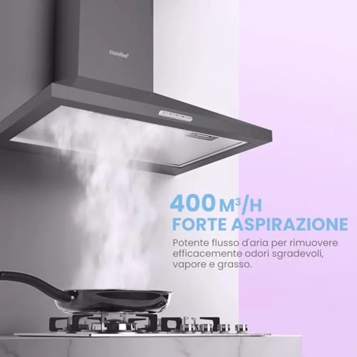 COMFEE' PYRA17B-60, Dunstabzugshaube 60 cm Edelstahl mit 320 m³/h Saugleistung, LED-Beleuchtung und Kohlefilter – Bild 4