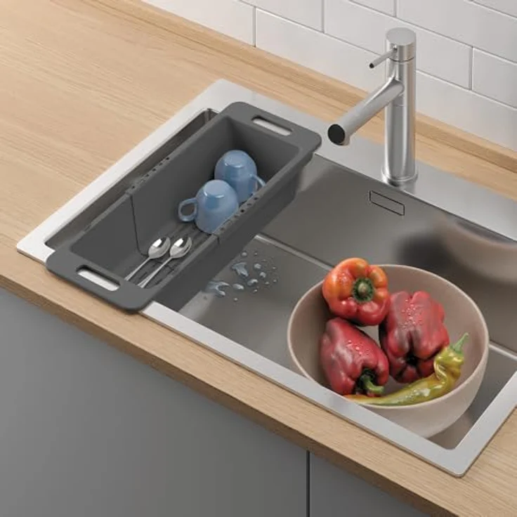 Metaltex Geschirrständer Drain-Flex, ausziehbar 35-52 cm, grau, platzsparend und langlebig – Bild 2