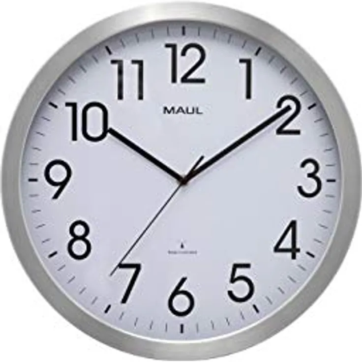 Maul Funkwanduhr MAULmove Ø 40cm | Elegante Wanduhr aus Mineralglas | automatische Zeiteinstellung | stabile Verarbeitung aus Aluminium in modernem Design | für Büro und Innenräume | Silber