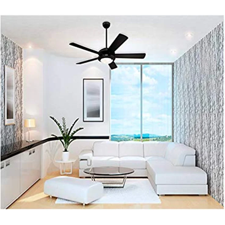 Westinghouse Lighting Comet, mattschwarzer Deckenventilator, Einzelleuchte mit Opalmilchglas, Metall, Ausführung in mattem Schwarz mit Wendeflügeln in matt Schwarz|Silber, 132 x 132 x 37 cm – Bild 4
