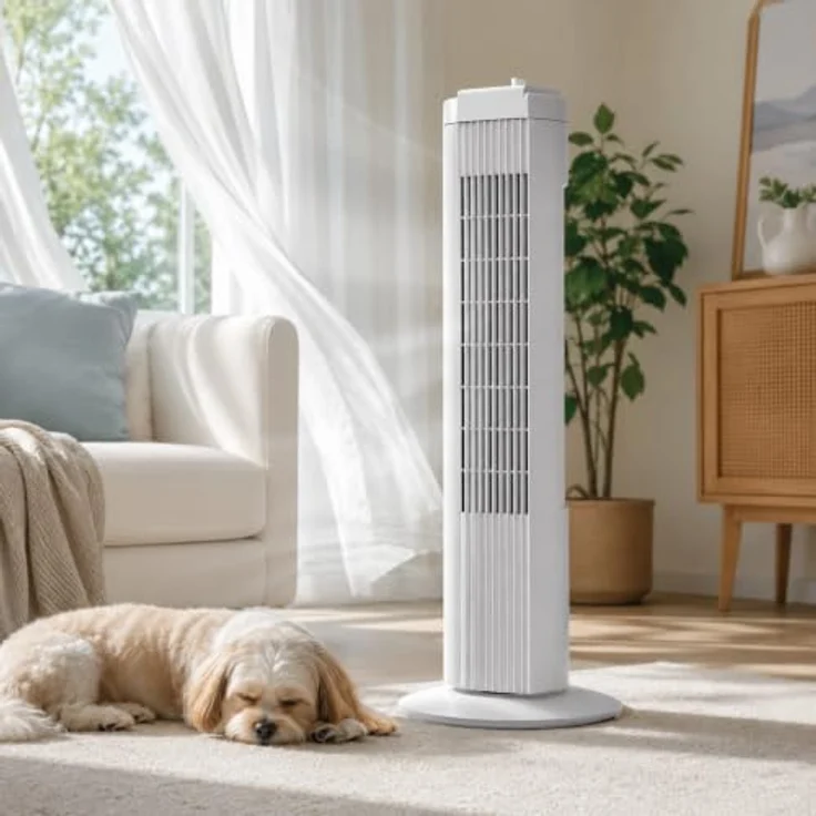 KUMTEL KTF-258W Standventilator, 70 cm Durchmesser, 60° Oszillation, 3 Geschwindigkeitsstufen, 2-Stunden-Timer, maximale Höhe 71 cm, weiß – Bild 2