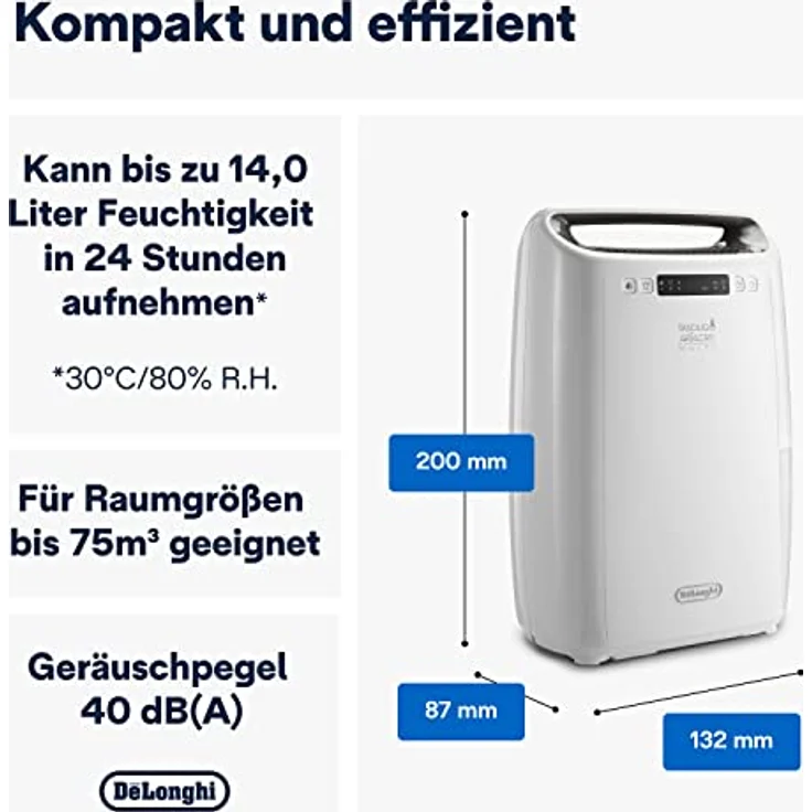 De'Longhi Luftentfeuchter Tasciugo AriaDry Multi DEXD214F - elektrischer Entfeuchter und Luftreiniger für Räume bis 65m³, Wäschefunktion, Allergiker zertifiziert, 14 Liter/Tag, weiß – Bild 2