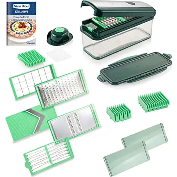 Genius Nicer Dicer Exclusive | Set 15-tlg. - Gemüseschneider, Würfel, Streifen, Scheiben inkl Auffangbehälter, Salatschneider – Bild 1