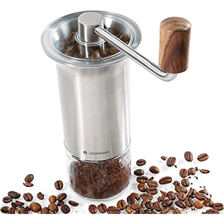 Zassenhaus Kaffeemühle Barista aus Glas und Edelstahl, Höhe: 21cm, 041170 - Transparent-Silber