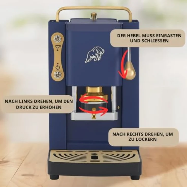 Faber Pro Essential Messing ESE Pad Espressomaschine, navy blue mit Wassertank aus Glas und magnetisch abnehmbarer Brühgruppe – Bild 6