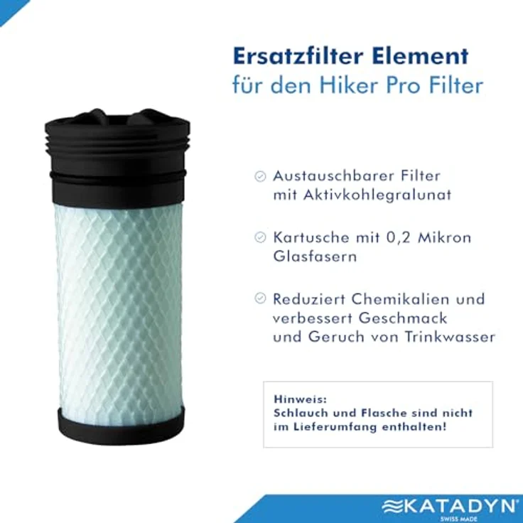 Katadyn Ersatzelement für Wasserfilter Hiker Pro, 0,2 Mikron Glasfaser-Filterelement, Aktivkohlefüllung, Schnellanschlusskupplung – Bild 3