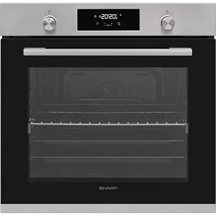 Sharp K-71P28INM-EU Einbau-Backofen, 78 Liter mit Pyrolyse Funktion, Edelstahl, 1-fach Vollauszug, 8 Backofenfunktionen, LED-Display