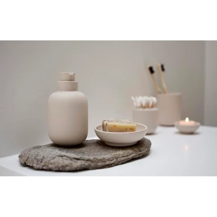 Zone Denmark Sensu Keramikdose mit Deckel, Badezimmer Organizer für Wattestäbchen und Schmuck, Ø 10 cm, Höhe 7,5 cm, sandfarben – Bild 4