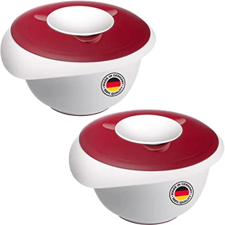 Westmark 2 Rühr-/Backschüsseln mit zweigeteiltem Deckel, 3,5 l, Mit Ausgießer, Kunststoff, Weiß/Rot, 315522E3 – Bild 1