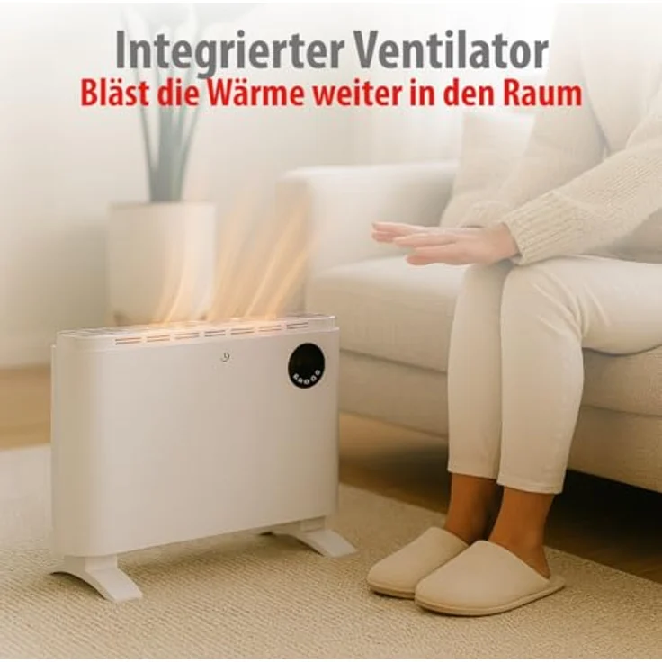 alpina Elektrischer Heizlüfter 2000W, Konvektorheizung mit einstellbarem Thermostat, 3 Heizstufen, Turbo-Funktion, freistehend oder wandmontierbar, Weiß – Bild 7