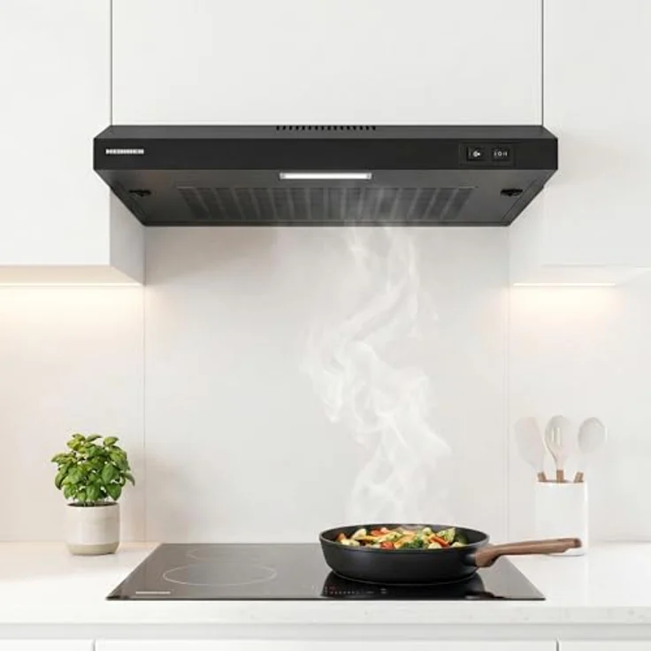 HEINNER Dunstabzugshaube 60 cm Schwarz, Umluft & Abluft, 2 Leistungsstufen, LED-Beleuchtung, herausnehmbarer Fettfilter – Bild 3