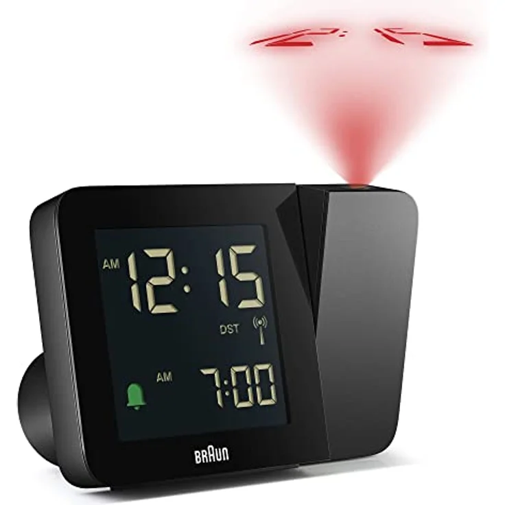 Braun BC15B-DCF, Digitaler Funk-Projektionswecker mit negativem LCD-Display, Schnelleinstellung und Alarm-Piepton, schwarz – Bild 1