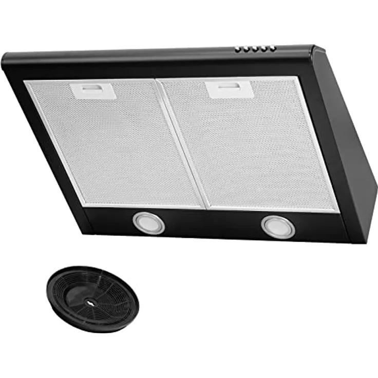 4BIG.fun Dunstabzugshaube mit Filter Abzugshaube Dunst Unterbauhaube - Abluft/Umluft - 60 cm breit - Schwarz - Edelstahlgehäuse - LED-Beleuchtung [Energieklasse C]