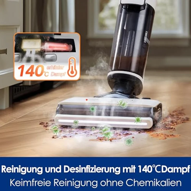 Tineco Floor ONE S7 Steam Schnurloser Dampfreiniger, Dampfmop für Hartböden mit Digitalanzeige, Selbstreinigung, Kantenreinigung, Vorwärtsantrieb, sicher für Kinder und Haustiere – Bild 3